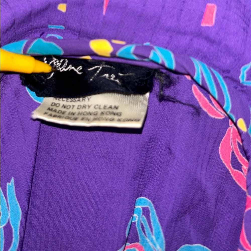 Diane Freis • Vintage • Large • Purple/Pink W/ Ribbon Design~Ruffles/Tie • Dress - Picture 15 of 15